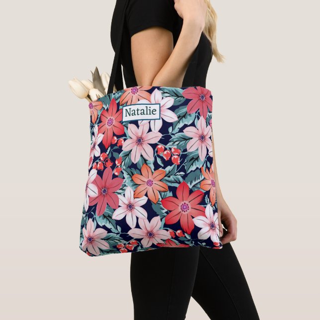 Tote Bag Créez votre propre Floral et texte été vert blanc (De près)