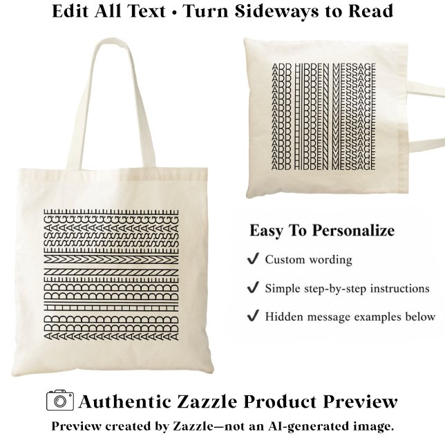 Tote Bag Créez Votre Propre Long Message Caché 148B Nouveau (Créateur téléchargé)