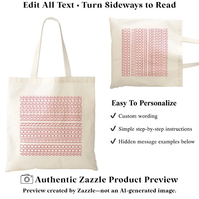 Tote Bag Créez Votre Propre Long Message Caché 148B Nouveau (Créateur téléchargé)
