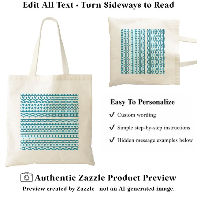 Tote Bag Créez Votre Propre Long Message Caché & Nom Aqua (Créateur téléchargé)