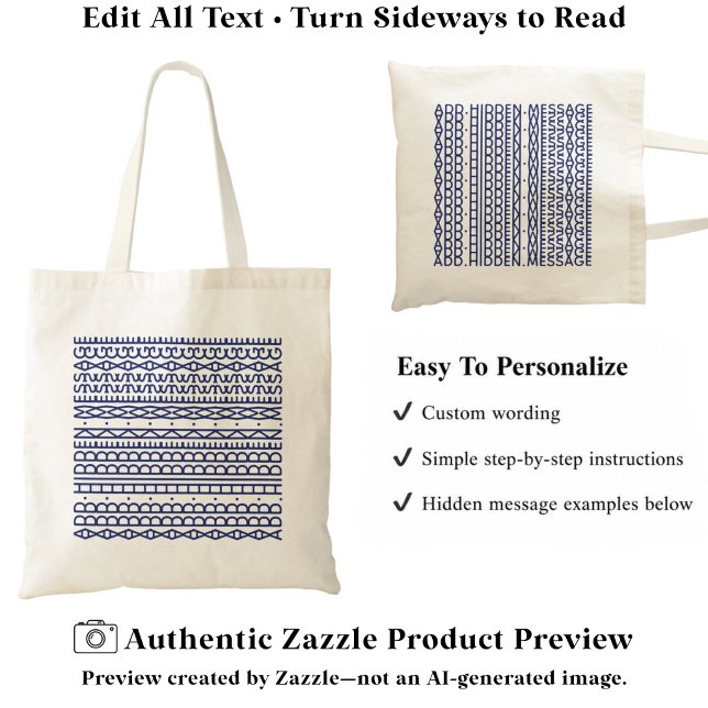 Tote Bag Créez Votre Propre Long Message Caché & Nom Navy (Créateur téléchargé)