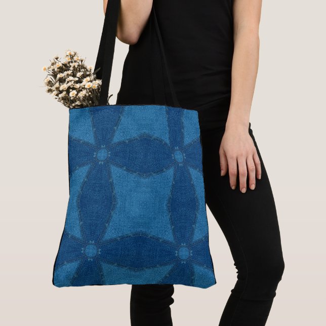 Tote Bag Créez votre propre rétro Motif bleu personnalisé (De près)