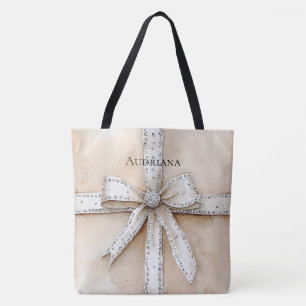 Tote Bag Crème blanc Argent brillant Bow