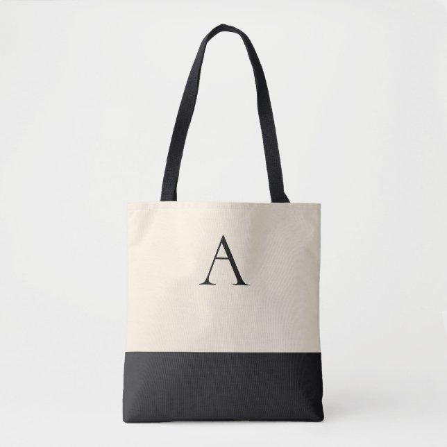 Tote Bag CRÈME BLANC et noir 1 lettre Monogramme (Devant)