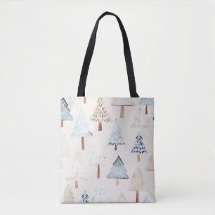Tote Bag Crème Bleue Cosy Arbres de Noël
