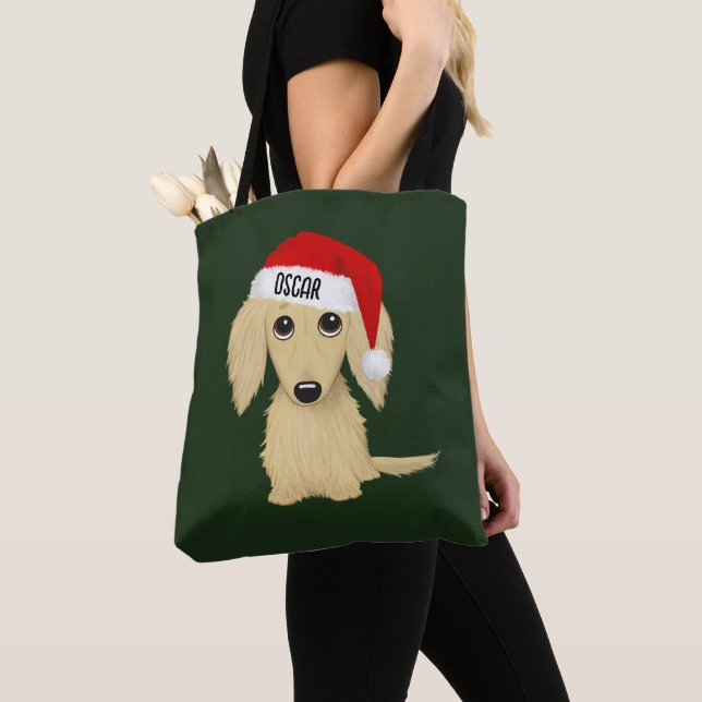 Tote Bag Crème Dachshund mignonne Père Noël Chien Noël Pers (De près)