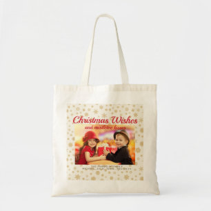 Tote Bag Crème d'or Noël Snowflakes Photo Cadeau