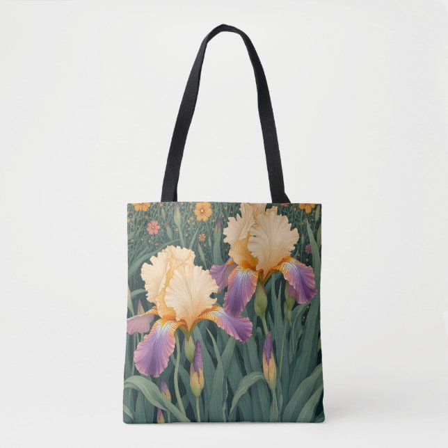 Tote Bag Crème et Iris pourpre (Devant)