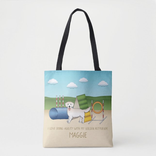 Tote Bag Crème Golden Retriever Avec Équipement D'Agilité (Devant)