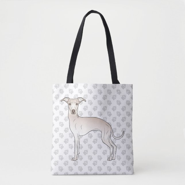 Tote Bag Crème Italien Greyhound Cute Dessin Chien Avec Pat (Devant)