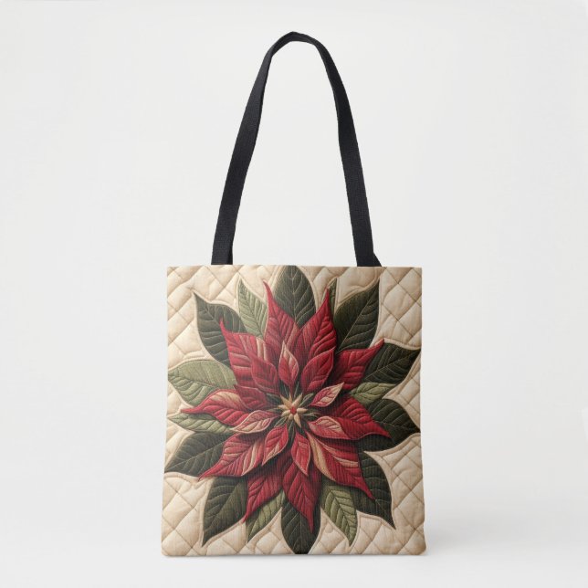 Tote Bag Crème Poinsettia Motif dorée (Devant)