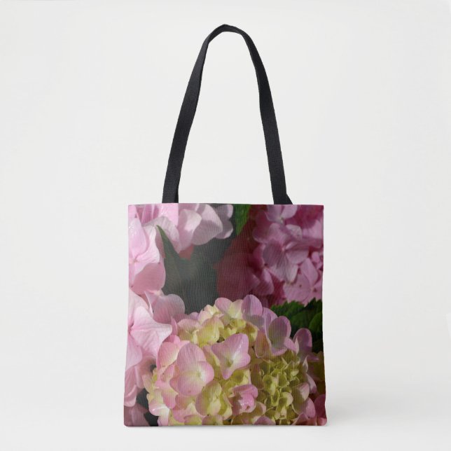 Tote Bag Crème rose Hydrangeas jaune rose vert floral (Devant)