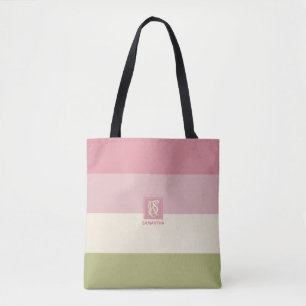 Tote Bag Crème Rose Vert Couleur Palette Bandes Monogramme