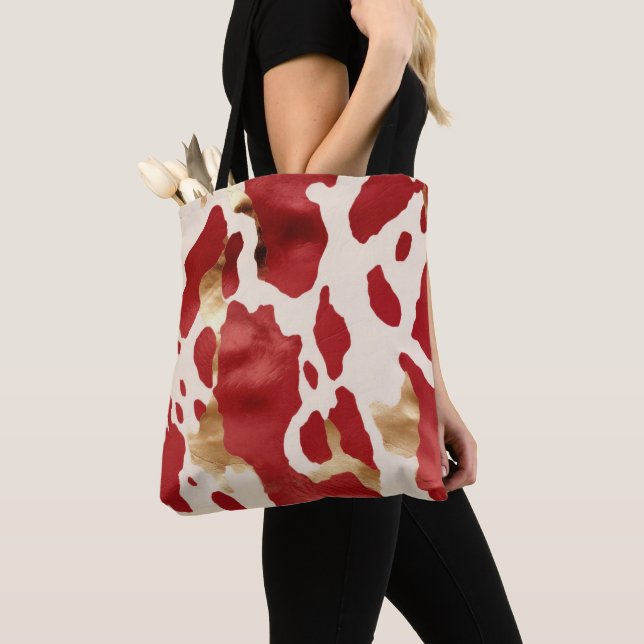 Tote Bag Crème Rouge Or Occidental Cowhide Howdy (De près)