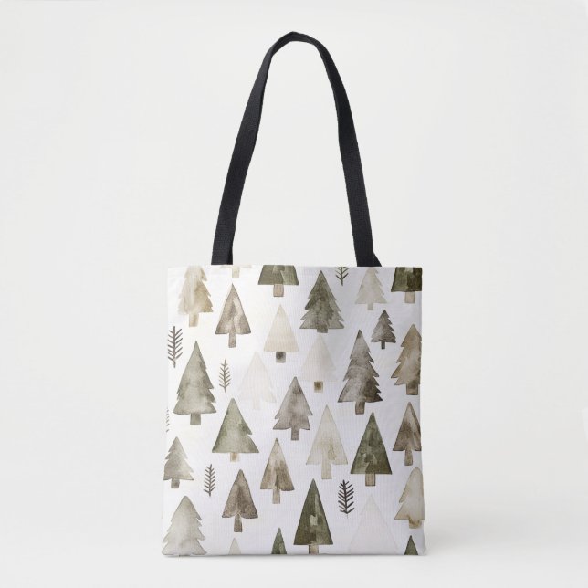 Tote Bag Crème verte de pin arbres de Noël (Devant)