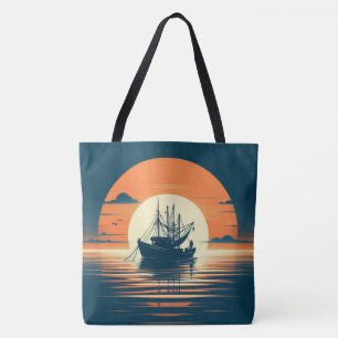 Tote Bag crevettes vintages/marines/pêche