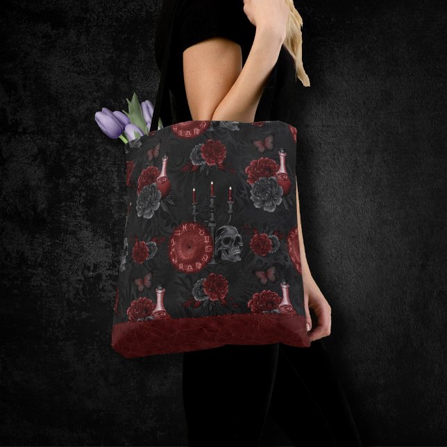 Tote Bag Crimson magique Zodiac | Rose de crâne gothique ro (Créateur téléchargé)
