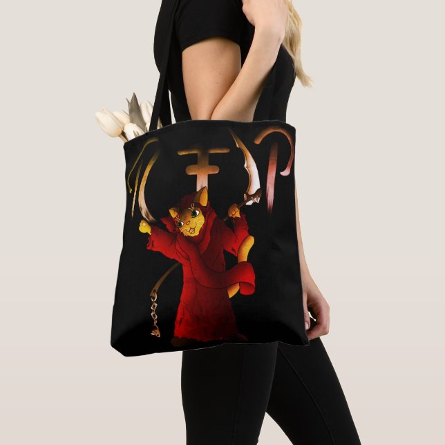 Tote Bag Crimson Red Grim Reaper Chat (De près)