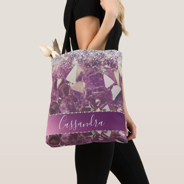 Tote Bag Cristal Améthyste Chic Glittery Personnalisé (De près)