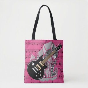 Tote Bag Cristal noir d'argent de musique de feuille de