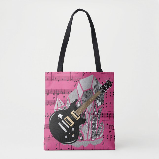 Tote Bag Cristal noir d'argent de musique de feuille de (Devant)
