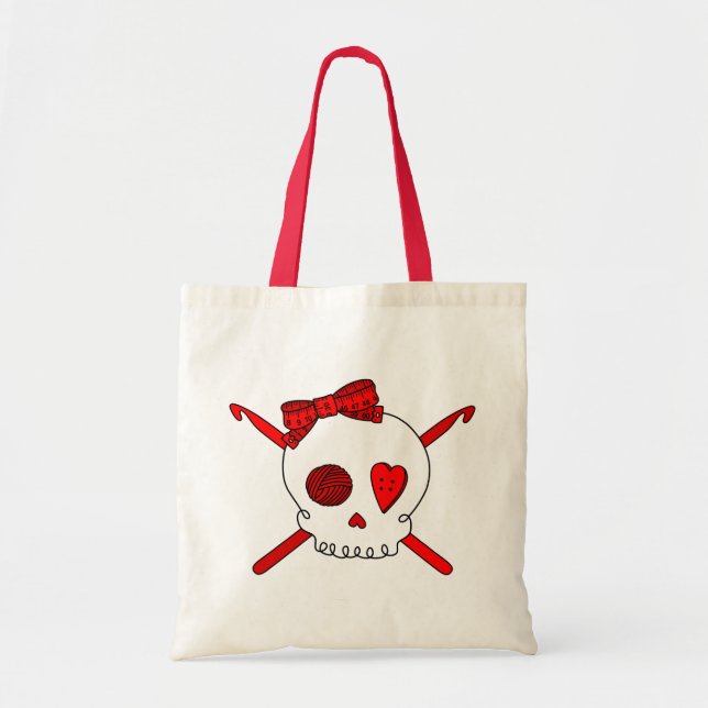 Tote Bag Crochets de crâne et de crochet (rouges) (Devant)