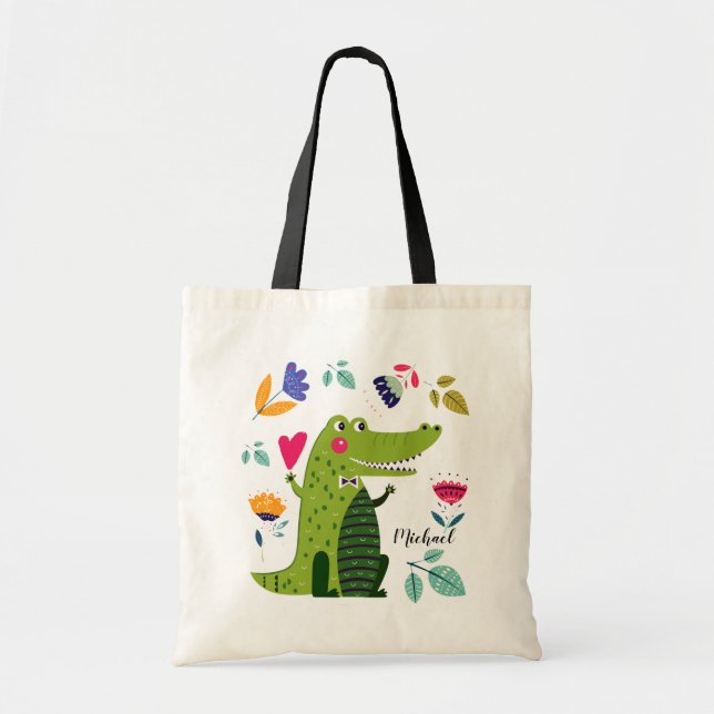 Tote Bag Crocodile drôle | Cadeau de nom personnalisé (Devant)