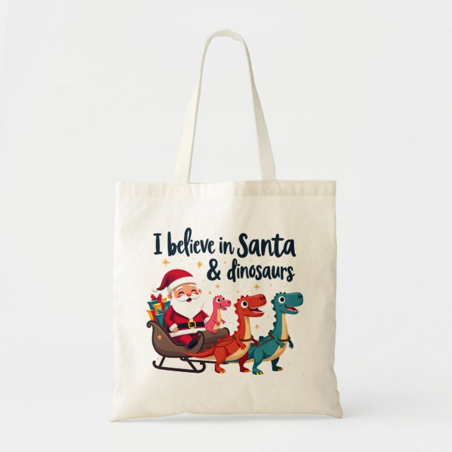 Tote Bag croire à Père Noël et les dinosaures (Père Noël éq (Devant)