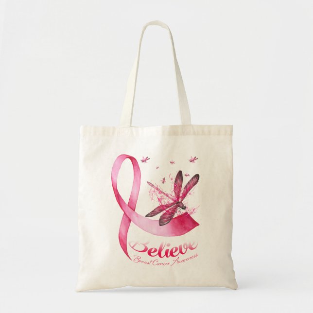 Tote Bag Croire Dragonfly Pink Ribbon Cancer du sein (Devant)