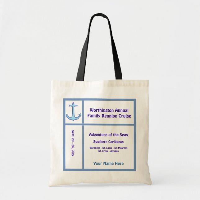 Tote Bag Croisière de groupe Ancres de ligne bleu et violet (Devant)