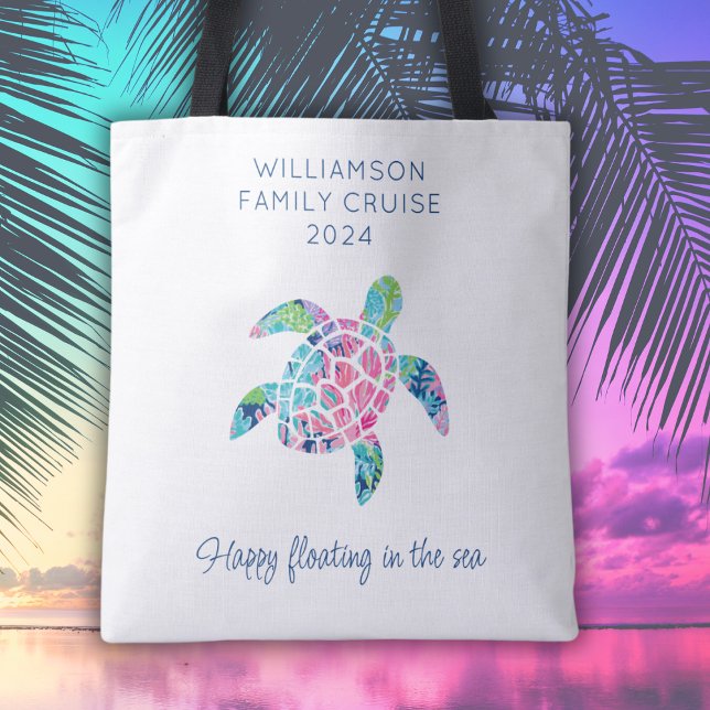 Tote Bag Croisière familiale personnalisée Vacances Tortue  (A personalized tote bag to take to the pool or beach.)