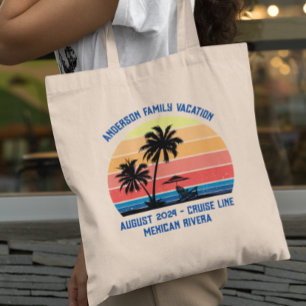 Tote Bag Croisière Retro Palm Tree Sunset Vacances en famil