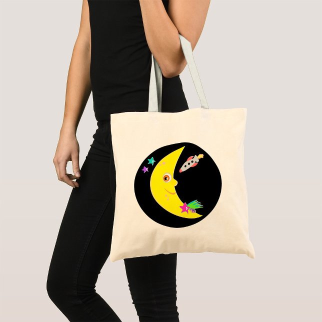 Tote Bag Croissant de lune et fusée spatiale de dessin anim (Créateur téléchargé)
