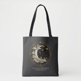 Tote Bag Croissant de lune vintage avec nuages, rétro victo