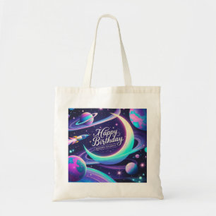Tote Bag Croissant lune, étoiles, planètes