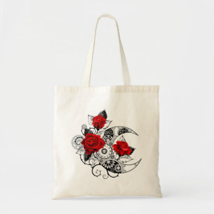 Tote Bag Croissant Mécanique avec Roses Rouges