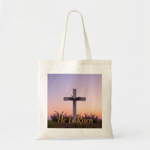 Tote Bag Croix blanche minimaliste ornée de lavande