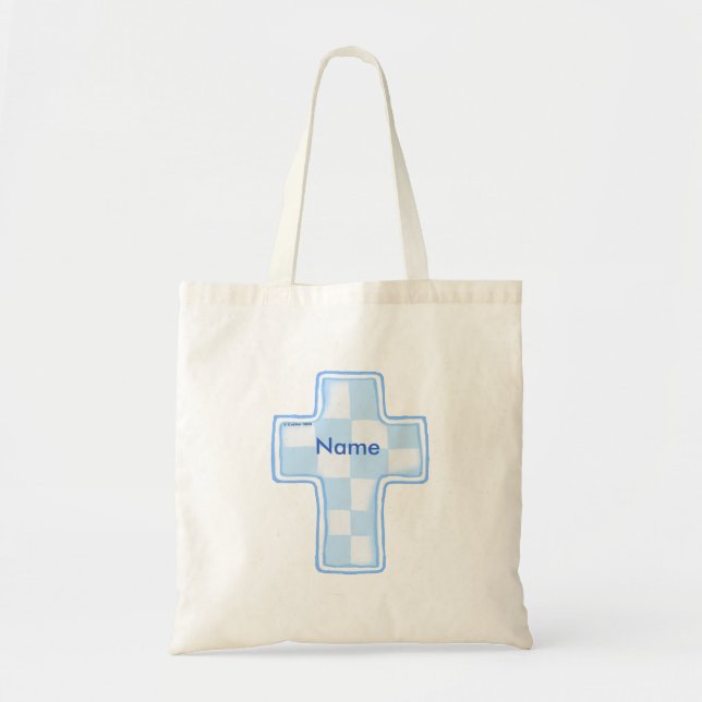 Tote Bag Croix chrétienne à coche bleue (Devant)
