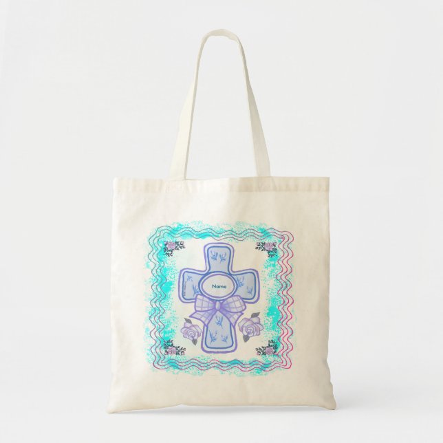 Tote Bag Croix chrétienne à ruban bleu  (Devant)