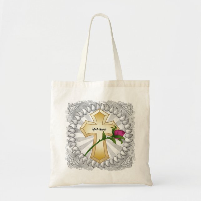 Tote Bag Croix chrétienne de la rose (Devant)
