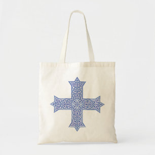 Tote Bag Croix copte d'art en Lapis Bleu Premium