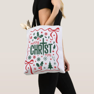 Tote Bag Croix de Noël chrétienne Signe Jésus-Christ Foi