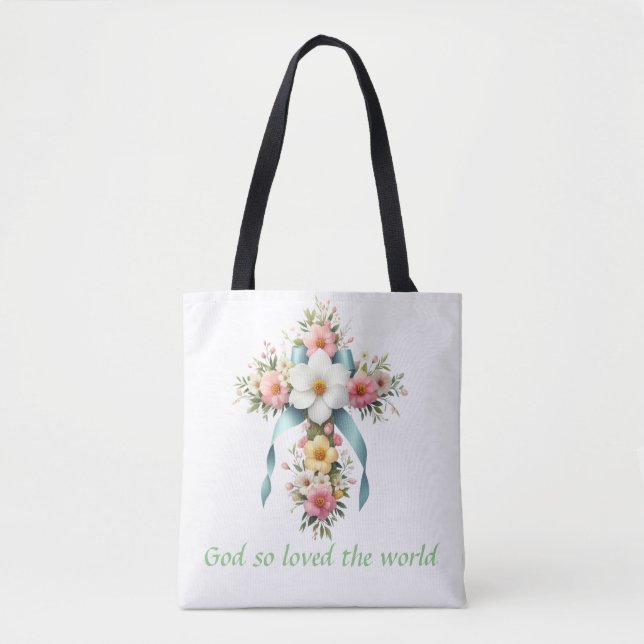 Tote Bag Croix de Pâques/Printemps colorée (Devant)