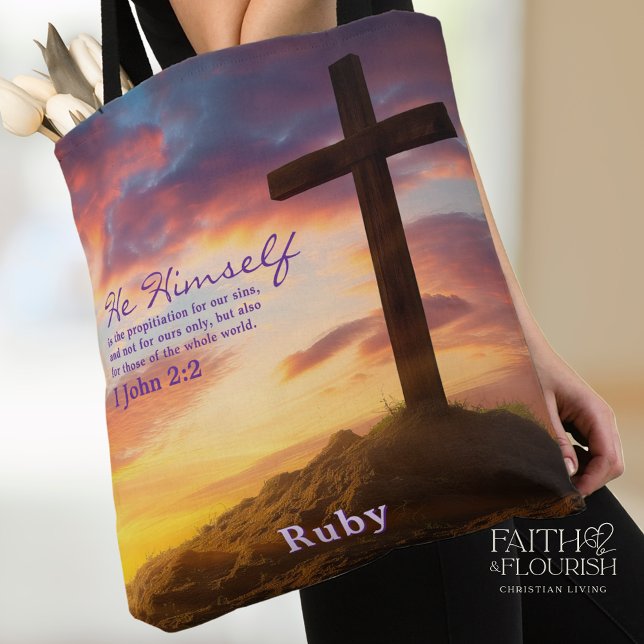 Tote Bag Croix de Sihouette à Dusk Scripture Personnalisé (Créateur téléchargé)