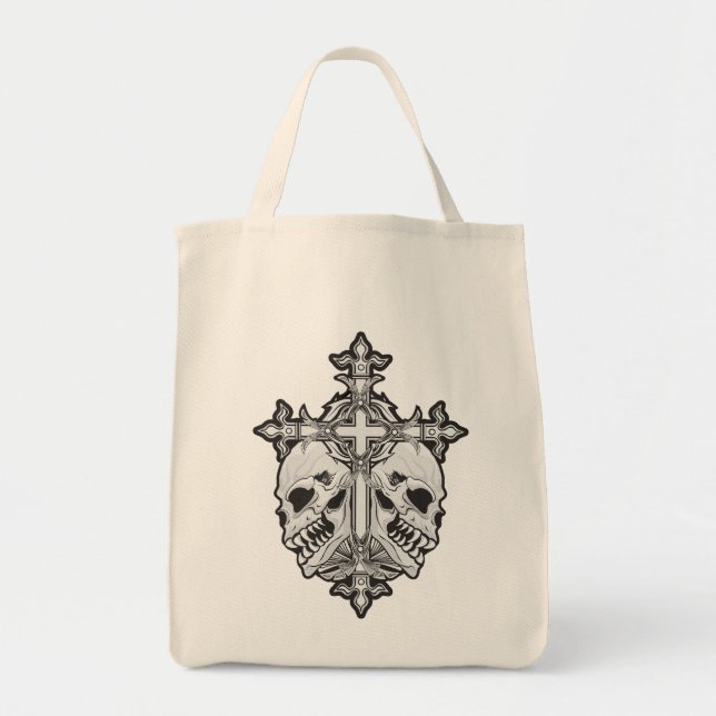 Tote Bag Croix gothique et crânes (Devant)
