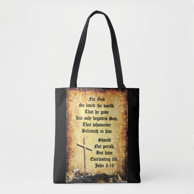 Tote Bag Croix & mangeoire avec Jean 3v16 (Devant)