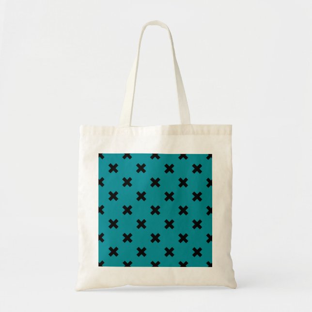 Tote Bag Croix noire sur turquoise (Devant)