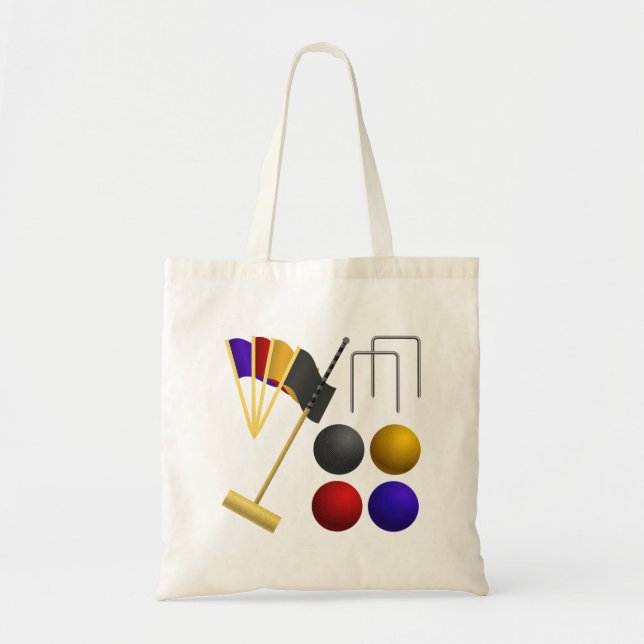 Tote Bag Croquet Equipment Set Mallet Balls Hoops (Devant)