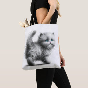 Tote Bag Croquis de chaton en blanc