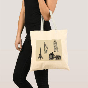 Tote Bag Croquis de monuments mondiaux célèbres